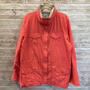 JM Collection Womens XL Rain Jacket Coral Water Resistant Zip Snap Lightweight